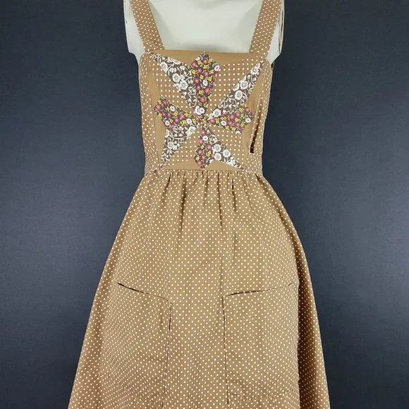 ❗️SOLD❗️70s Polka Dot Floral Patchwork Pinafore Dress - Picture 2 of 15